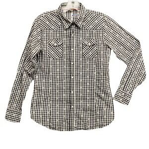 Walls Womens Check 100% Cotton Western Shirt Small Black Cowgirl Fitted Country